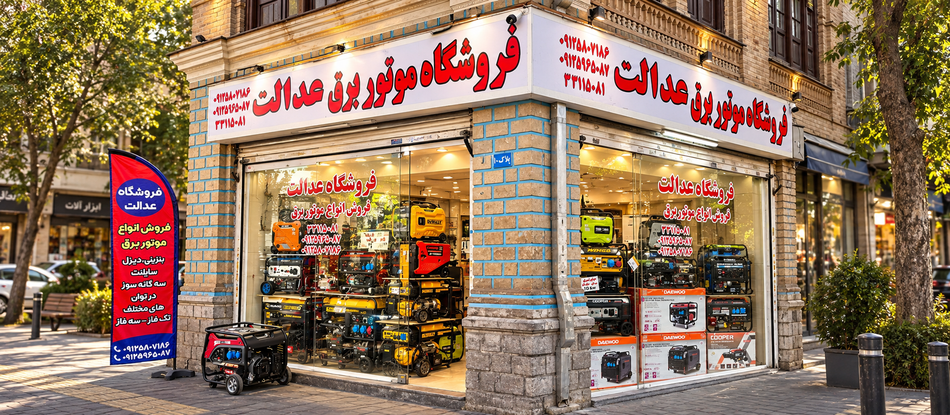 بنر فروشگاه موتور برق عدالت